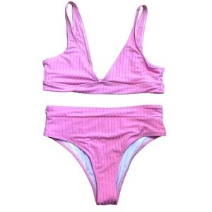 Pink Ribbed Bikini Set